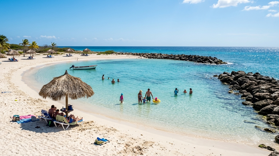Baby Beach com águas rasas e azul-turquesa em Aruba