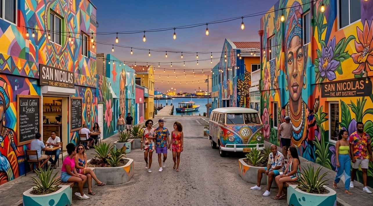 Arte urbana e ruas coloridas de San Nicolas em Aruba