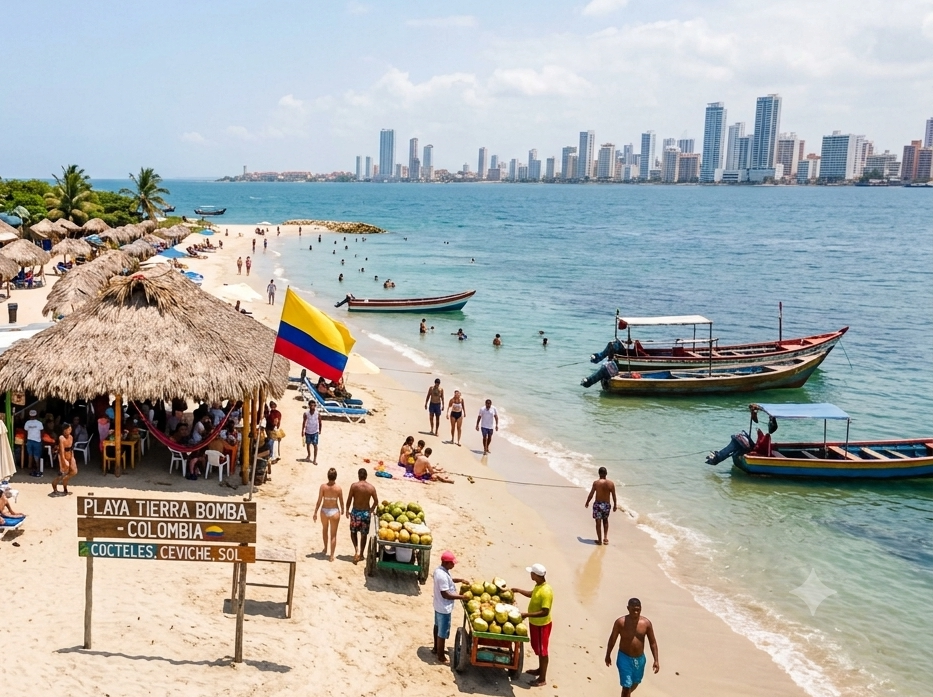 Praia de Tierra Bomba com vista para a baía de Cartagena
