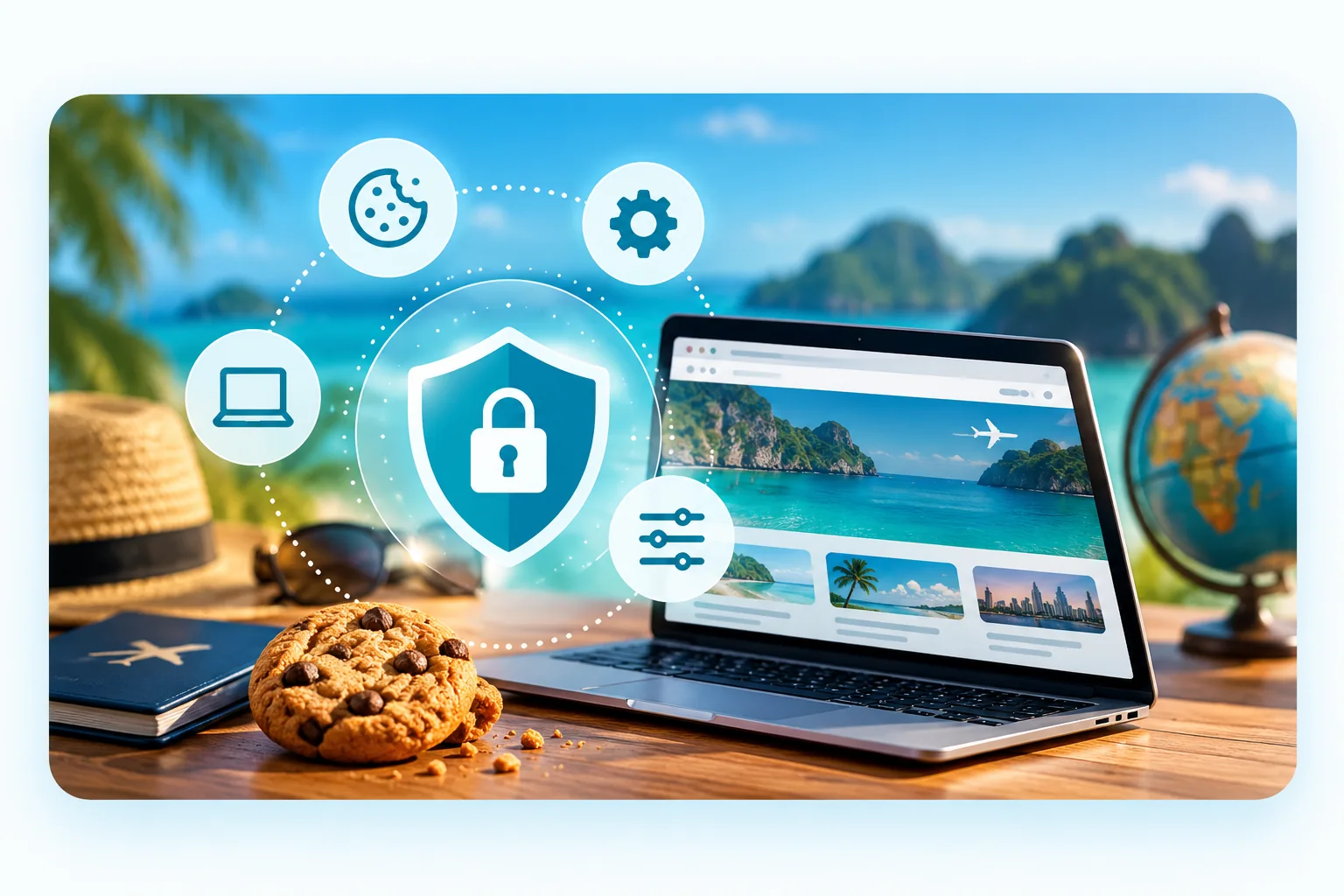 Painel de preferências com opções de aceitar, recusar e personalizar cookies