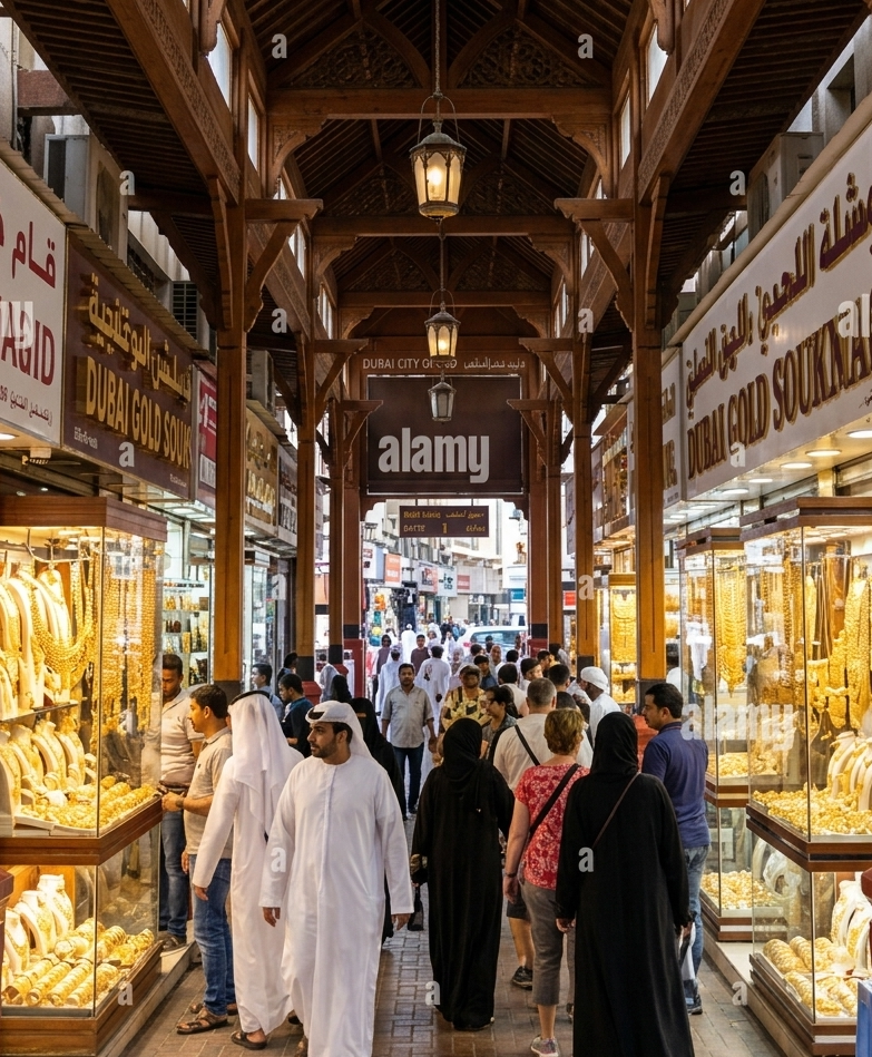 Gold Souk e Textile Souk nos bairros históricos de Dubai