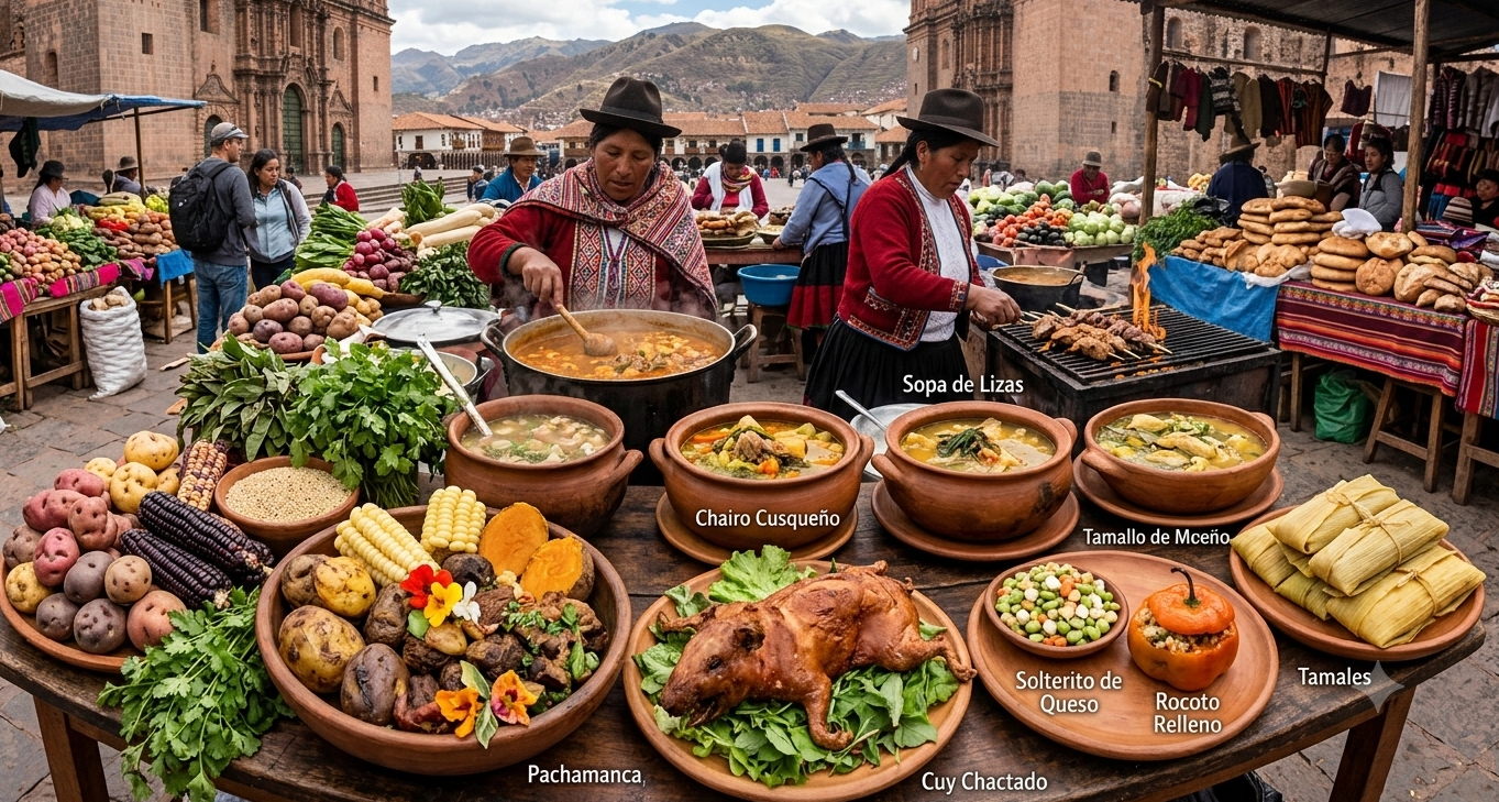 Pratos da gastronomia peruana servidos em Lima