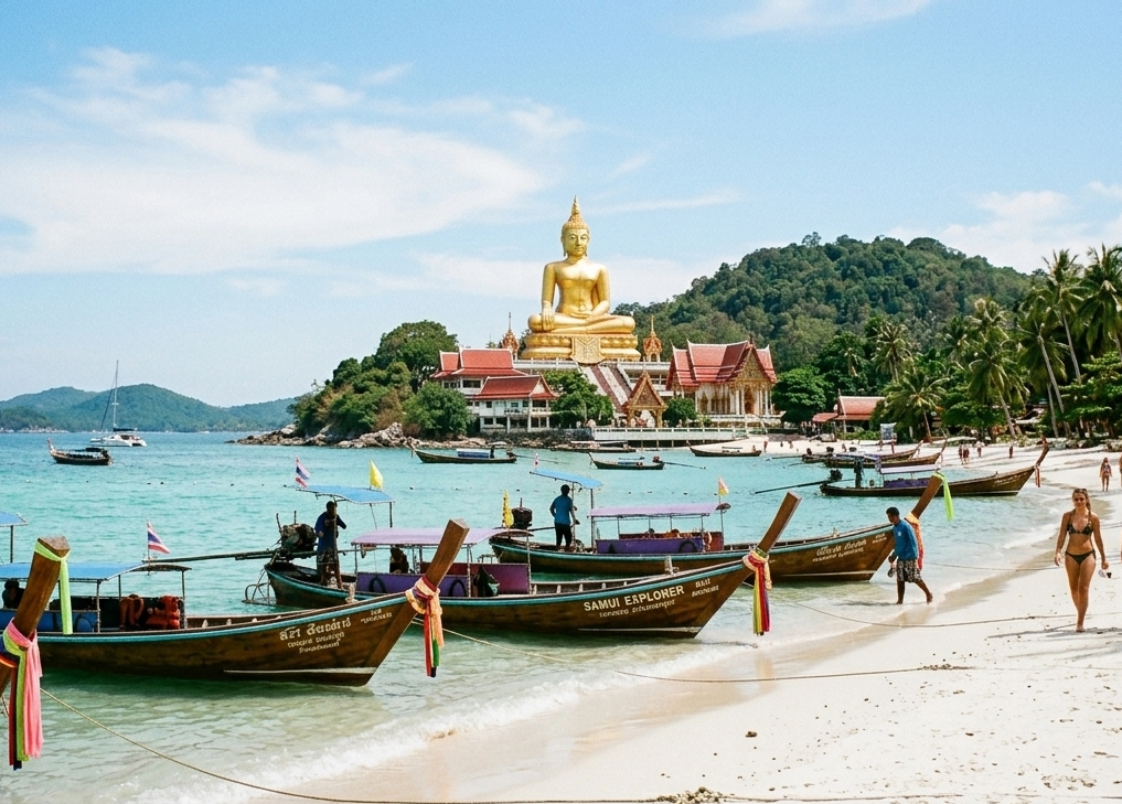Praia tropical de Koh Samui no Golfo da Tailândia